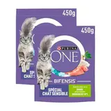 Purina - One Croquettes Dinde Spécial chat sensible pour chat adulte, Lot de 2x450g