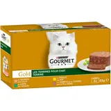 Purina - Gourmet Gold Boites Terrine Saumon, Poulet, Lapin, Agneau-Canard pour chat, 4x85g
