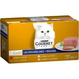 Purina - Gourmet Gold Boites Mousseline Thon, Foie, Dinde, Bœuf pour chat, 4x85g