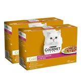 Purina - Gourmet Gold Boites Double Délice Bœuf-Poulet, Lapin-Foie, Poisson-Sauce Épinards, Canard-Dinde pour chat, Lot de 2 - 12x85g