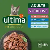 Affinity - Ultima Sachets Fit and Delicious Sélection aux Poissons 4 variétés pour chat adulte stérilisé, 4x85g