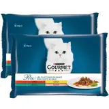 Purina - Gourmet Perle Sachets en Sauce Filettines Boeuf, Poulet, Lapin, Saumon pour chat, Lot de 2 -4x85g