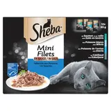 Sheba - Mini Filets Sachets en Sauce Sélection Poissons 4 Variétés pour chat, 12x85g