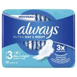 Always Serviette Hygiénique Avec Ailettes Ultra Day & Night Taille 3, 10 serviettes