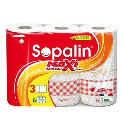 Sopalin Essuie-tout sur mesure décoré 3 maxi = 6 rouleaux, 3  maxi rouleaux