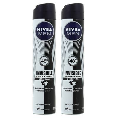 Nivea Men Déodorant spray invisible for black & white power, Lot de 2x200ml