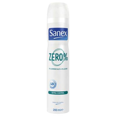 Sanex Déodorant Spray Zéro 0% Extra Control sans sels d'aluminium, 200ml