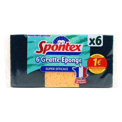 Spontex Éponges gratte fibre recyclés, 6 pièces