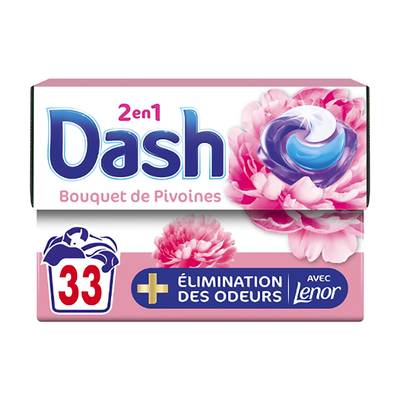 Dash Lessive capsules 2 en 1 bouquet de pivoines, 33 capsules