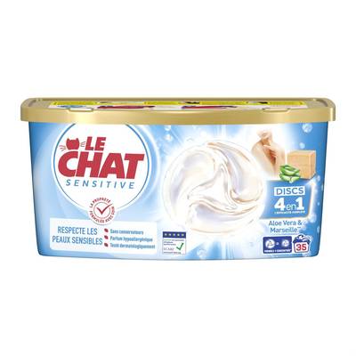 Le Chat Lessive 4 en1 Discs Savon de Marseille Aloe Vera, 35 capsules