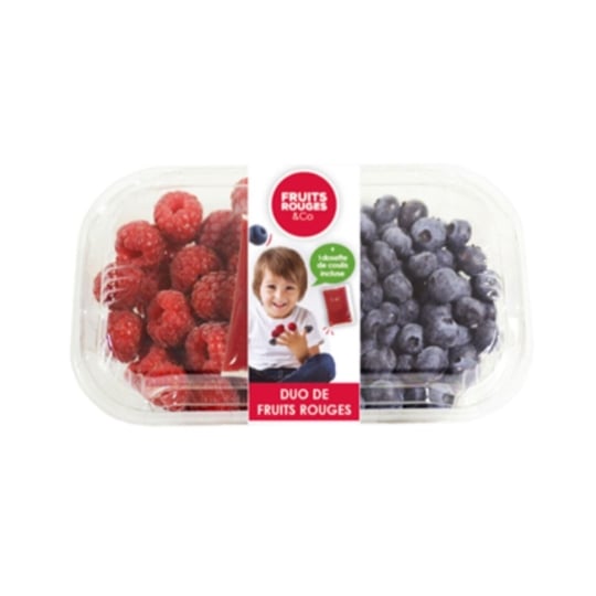 Duo de framboise et myrtille et son sachet de coulis