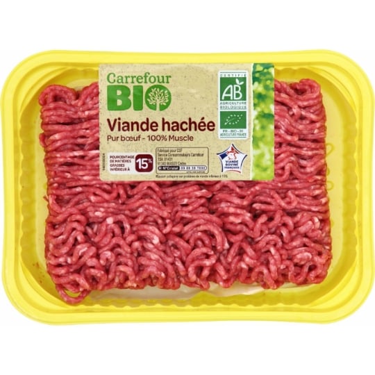 Viande Hachée Pur Bœuf 15% MG Bio CARREFOUR BIO