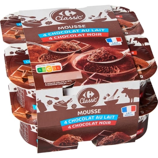 Mousse  chocolat au lait  et  noir CARREFOUR CLASSIC'