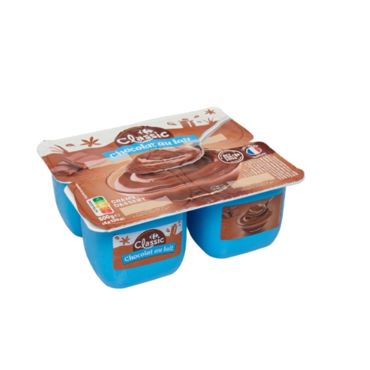 Crème dessert chocolat au lait, lait entier français et sans conservateurs CARREFOUR CLASSIC'