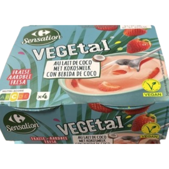 Dessert végétal vegan, au lait de coco et fraise CARREFOUR SENSATION