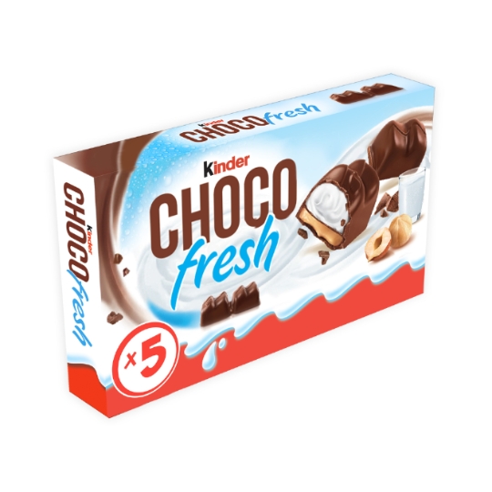 Barres chocolat au lait fourrés lait et noisette KINDER CHOCO FRESH