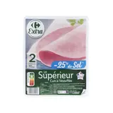 Jambon cuit à l'étouffée, découenné dégraissé et à teneur réduite en sel -25% CARREFOUR