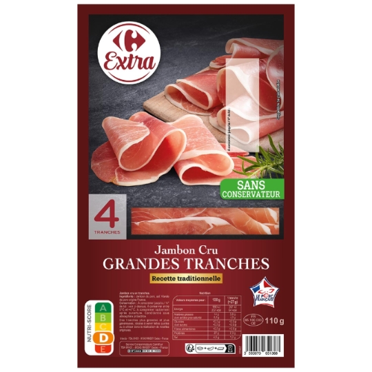 Jambon cru, grandes tranches et recette traditionnelle CARREFOUR