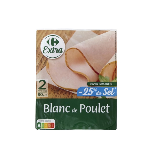 Blanc de poulet viande 100% filets, à teneur réduite en sel et qualité supérieure CARREFOUR