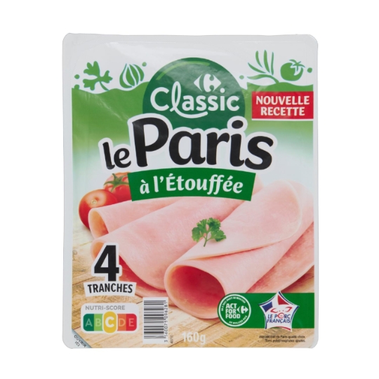 Jambon de paris sans polyphosphates ajoutés et LE PORC FRANÇAIS CARREFOUR CLASSIC'