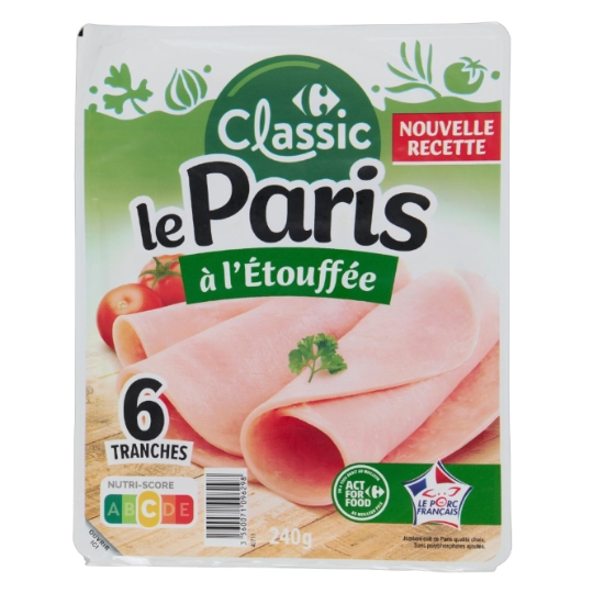 Jambon de paris sans polyphosphates ajoutés et de Paris qualité choix CARREFOUR