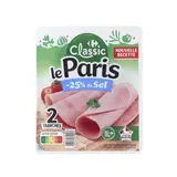 Jambon cuit découenné, dégraissé et à teneur réduite en sel de 25% CARREFOUR CLASSIC'