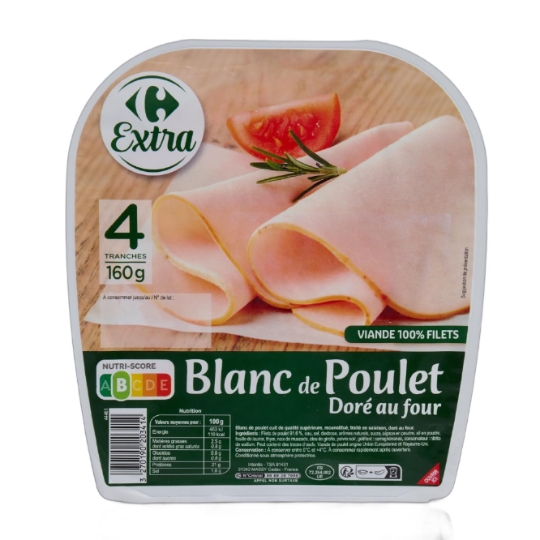 Blanc de Poulet doré au four, 100% filets et qualité supérieure CARREFOUR