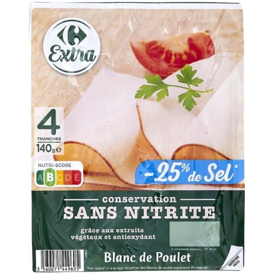 Blanc de poulet Sel Réduit Sans Nitrite CARREFOUR EXTRA