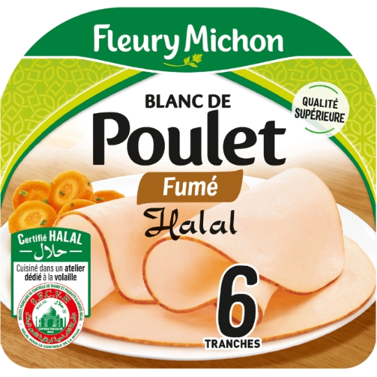 Blanc de poulet fumé tranches fines halal FLEURY MICHON