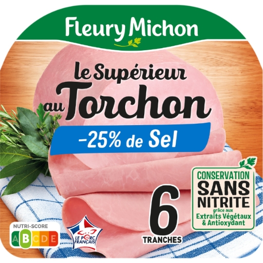 Jambon Le Torchon Cuit à L'étouffée Réduit en Sel Sans Nitrite FLEURY MICHON