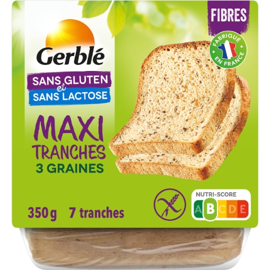 Pain de Mie Maxi tranches 3 Graines Sans Gluten GERBLE