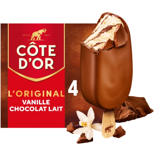 Glaces Bâtonnets Vanille Chocolat Lait l'Original COTE D'OR