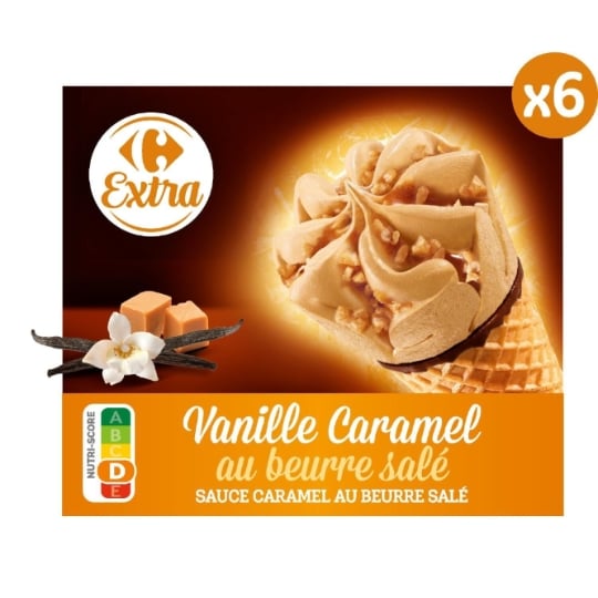 Glaces Cônes Vanille Caramel au Beurre Salé CARREFOUR EXTRA