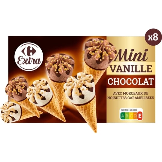 Glaces Cônes Mini Vanille et Chocolat CARREFOUR EXTRA
