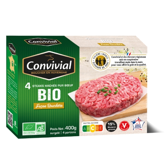 Steak haché pur bœuf 15% MG Bio CONVIVIAL