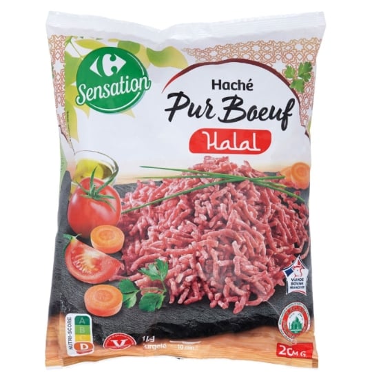 Viande hachée halal pur bœuf 20% MG CARREFOUR SENSATION