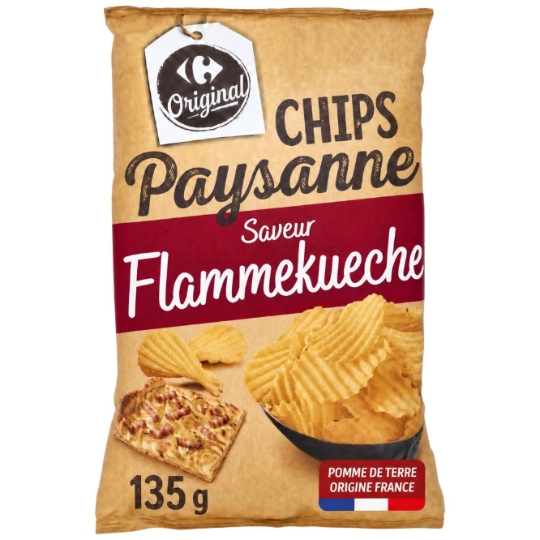 Chips de pommes de terre paysanne, saveur flammekueche, pommes de terre origine France CARREFOUR ORIGINAL