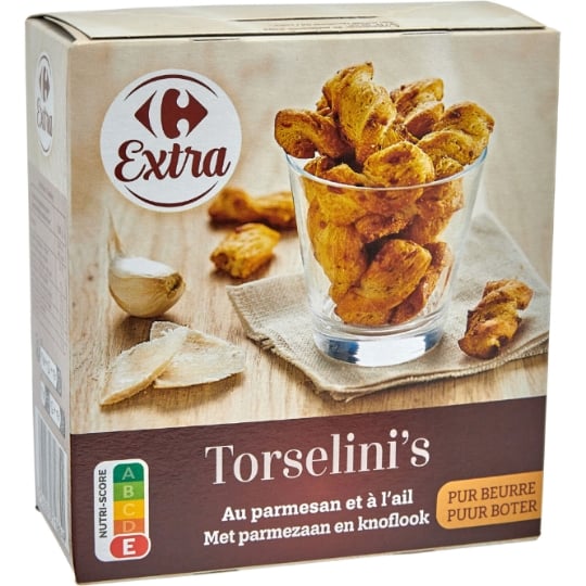 Biscuits Apéritifs Mini Torsades Feuilletées Parmesan et Ail CARREFOUR EXTRA