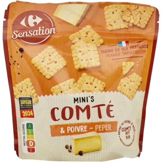 Biscuits Apéritifs Comté et Poivre CARREFOUR SENSATION