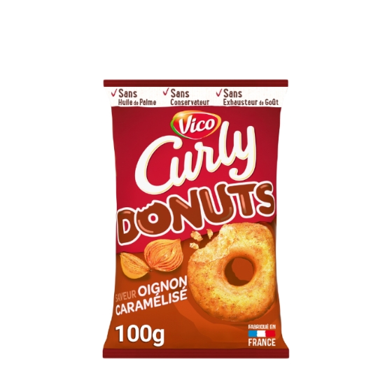 Biscuits Apéritifs Donuts Soufflés Cacahuète Saveur Oignons Caramélisés CURLY