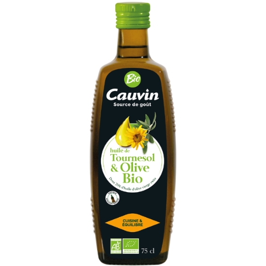Huile de tournesol bio et huile d'olive CAUVIN