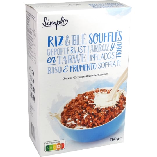 Céréales Riz et Blé Soufflés Chocolat SIMPL