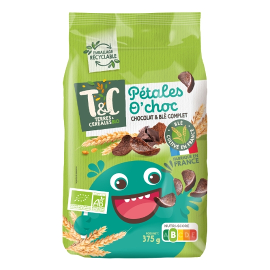 Céréales pétales de blé complet au chocolat Bio TERRES & CEREALES BIO