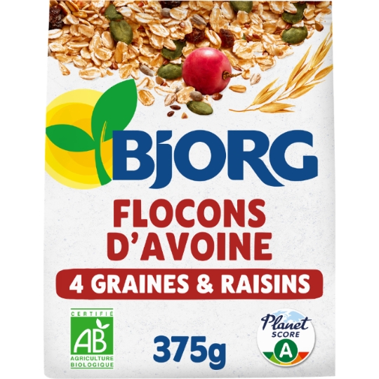 Flocons d'Avoine 4 Graines et Raisins Bio BJORG