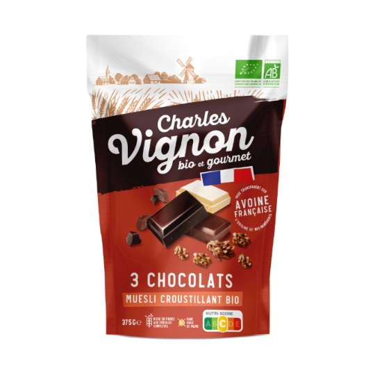 Muesli Croustillant 3 Chocolats Bio CHARLES VIGNON
