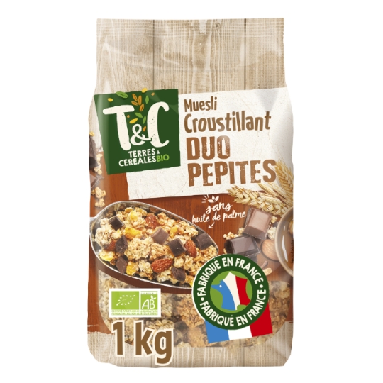 Muesli Croustillant Duo Pépites Sans Huile de Palme Bio TERRES & CEREALES BIO