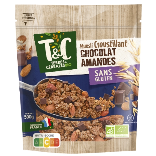 Muesli Croustillant Chocolat et Amandes Sans Gluten Bio TERRES & CEREALES BIO