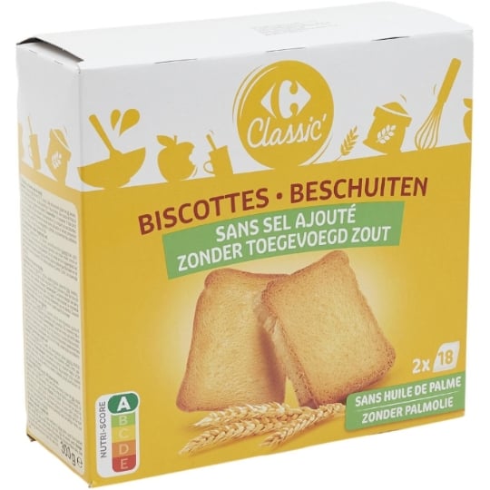 Biscottes Sans Sel Ajouté CARREFOUR CLASSIC'