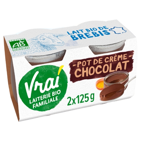 Crème dessert  chocolat au lait de brebis Bio VRAI