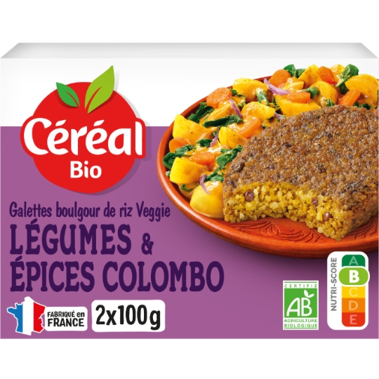 Galettes boulgour de riz, lentilles petits légumes et épices colombo Bio CEREAL BIO
